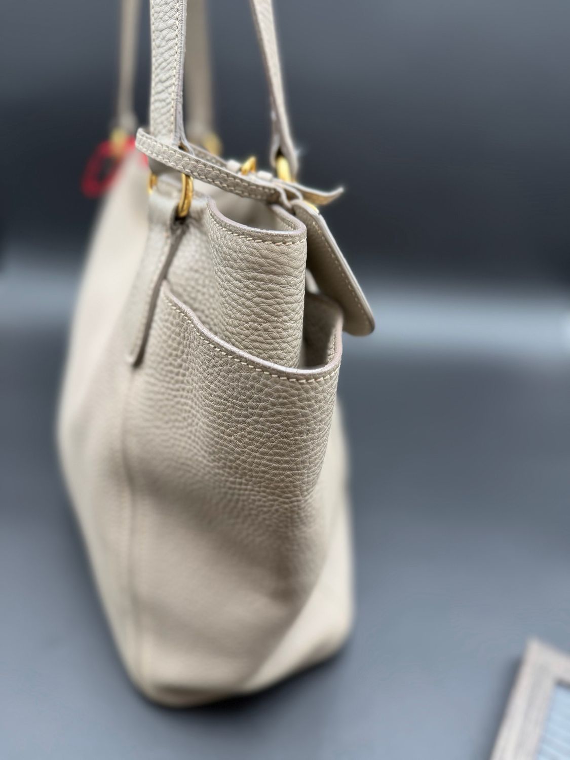 Prada Vitello Daino Long Strap Tote Shopper Side Pocket