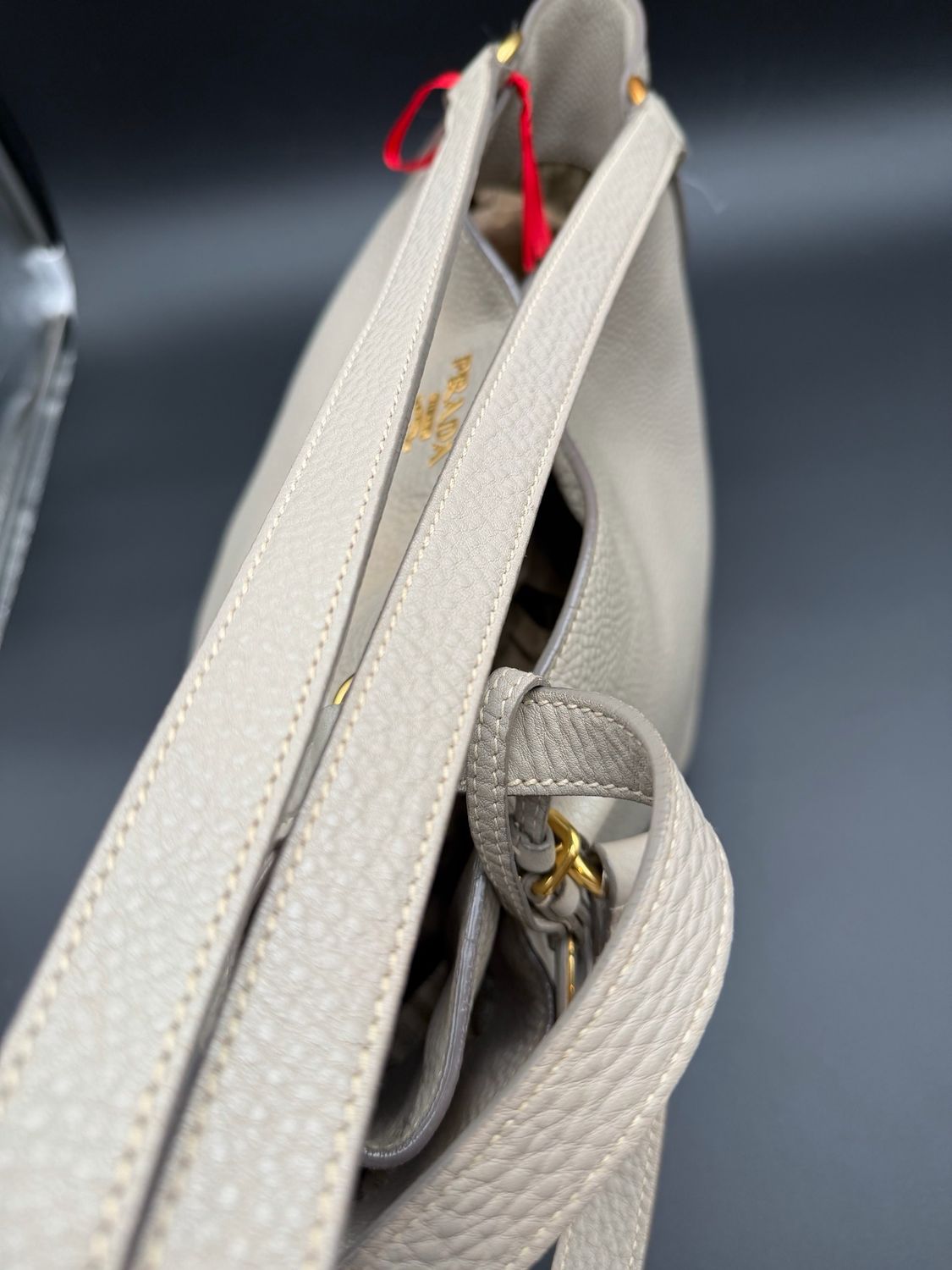 Prada Vitello Daino Long Strap Tote Shopper Side Pocket