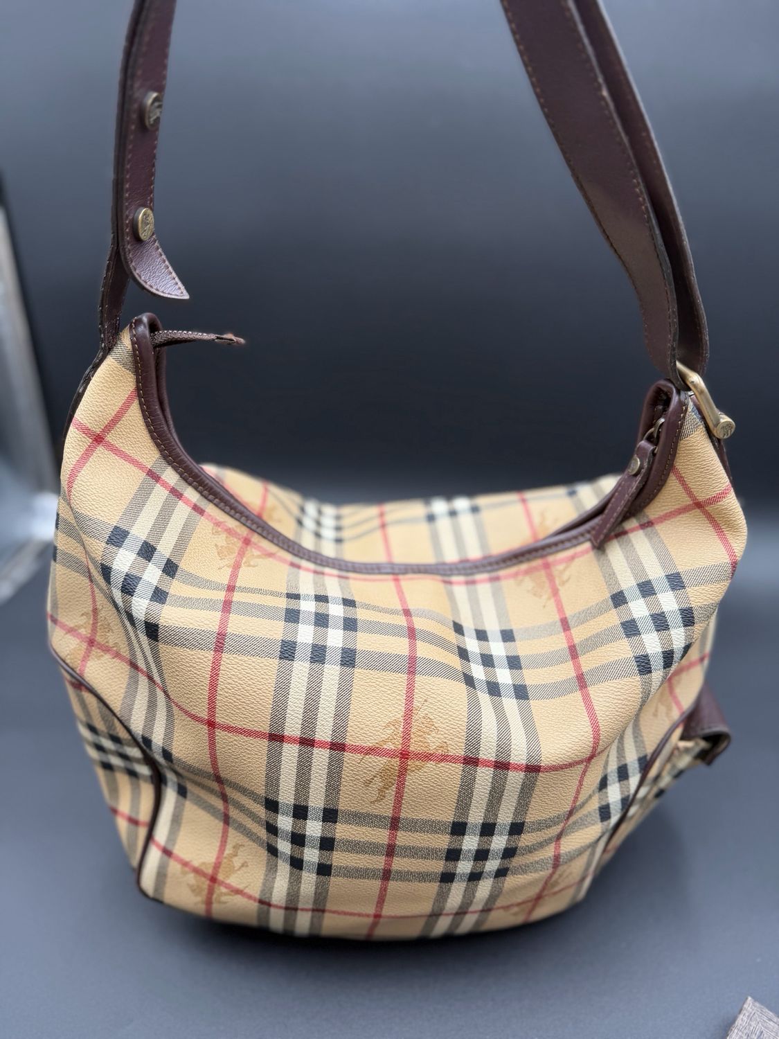 Burberry Haymarket Check Hobo Shoulder Bag