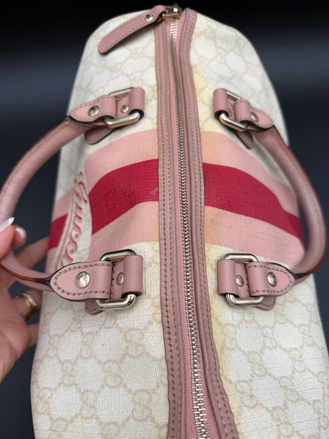 Gucci Web Boston Satchel Top Handle Bowler 
