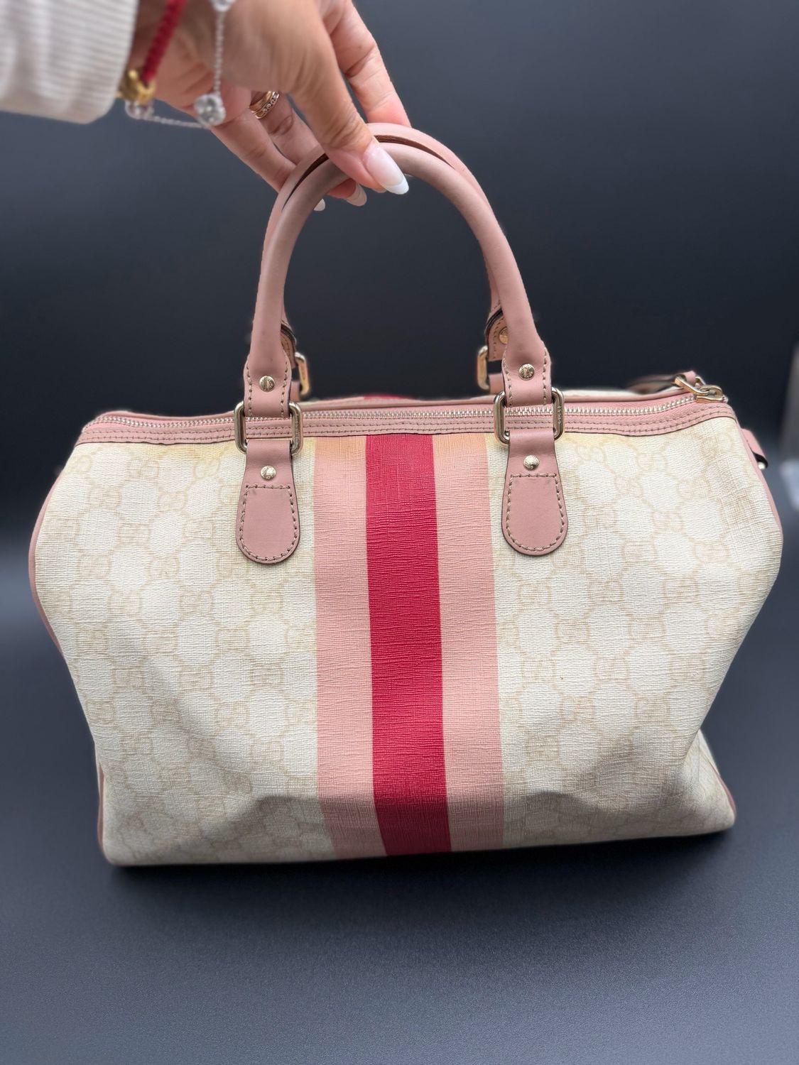 Gucci Web Boston Satchel Top Handle Bowler 