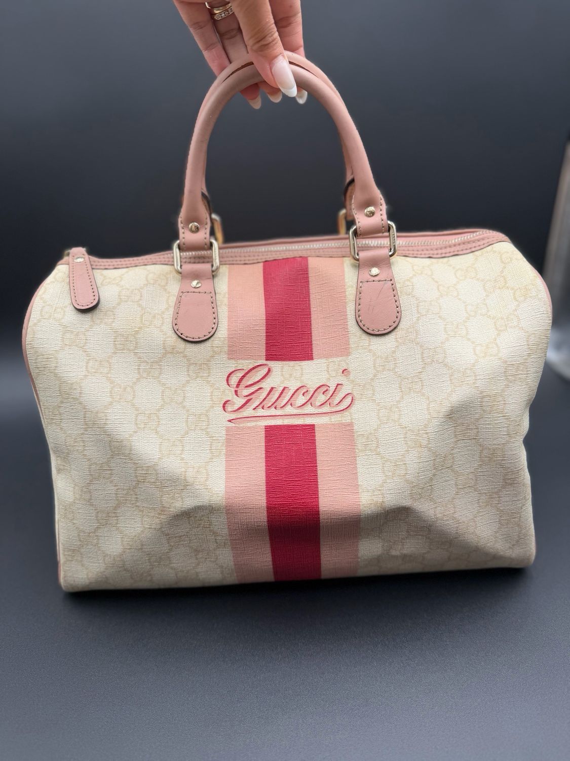 Gucci Web Boston Satchel Top Handle Bowler 