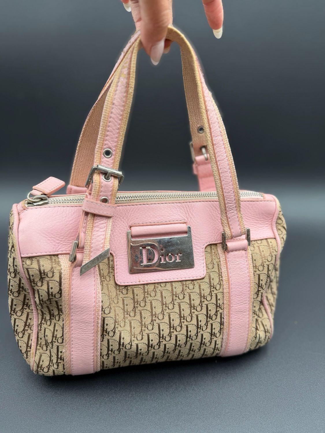 Christian Dior Trotter Canvas Monogram Tote Shoulder Pink 