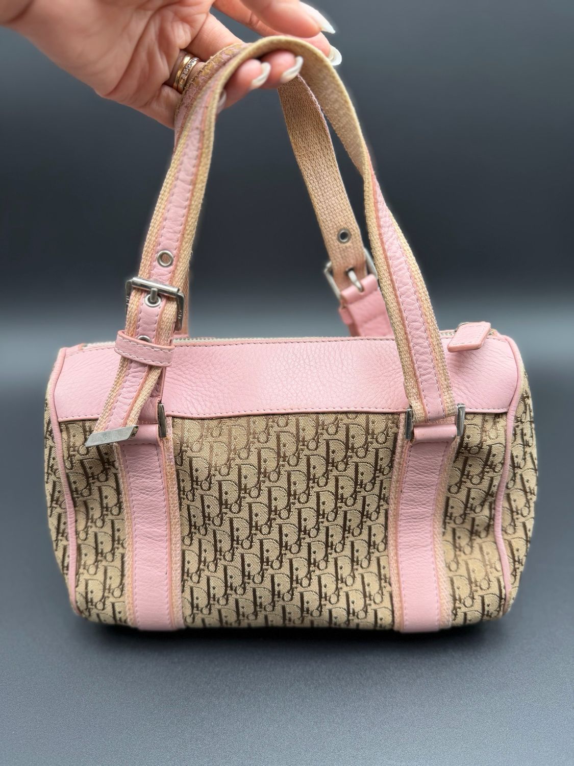 Christian Dior Trotter Canvas Monogram Tote Shoulder Pink 