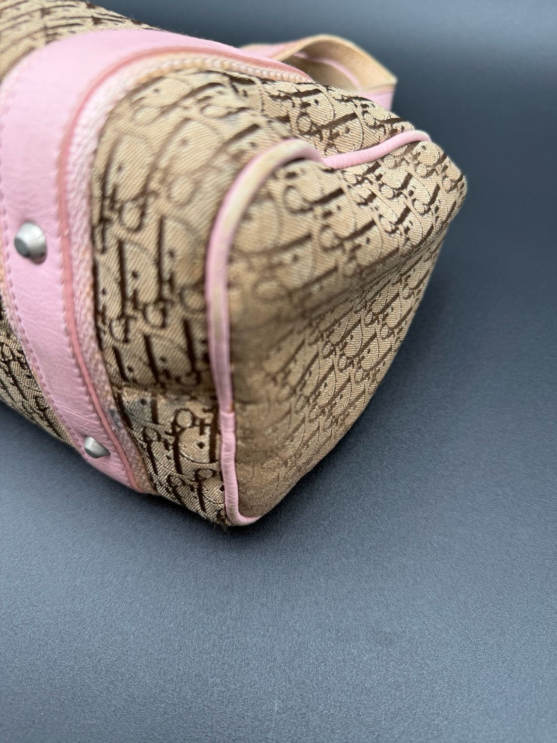 Christian Dior Trotter Canvas Monogram Tote Shoulder Pink 