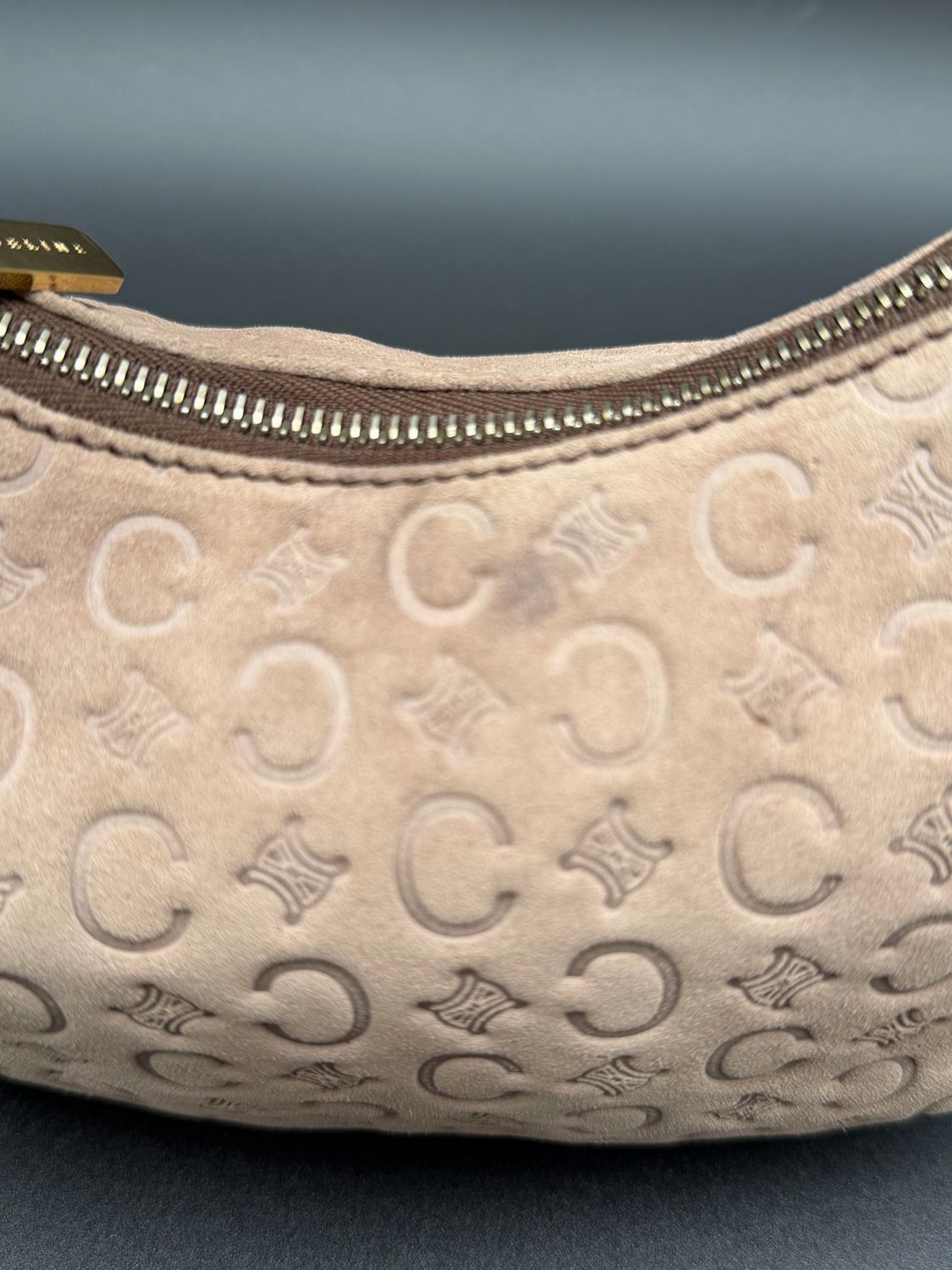 Celine Vintage Suede Macadam Hobo Shoulder Halfmoon