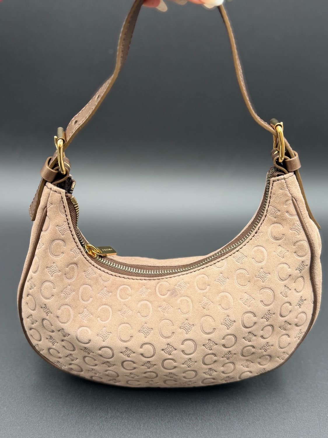 Celine Vintage Suede Macadam Hobo Shoulder Halfmoon