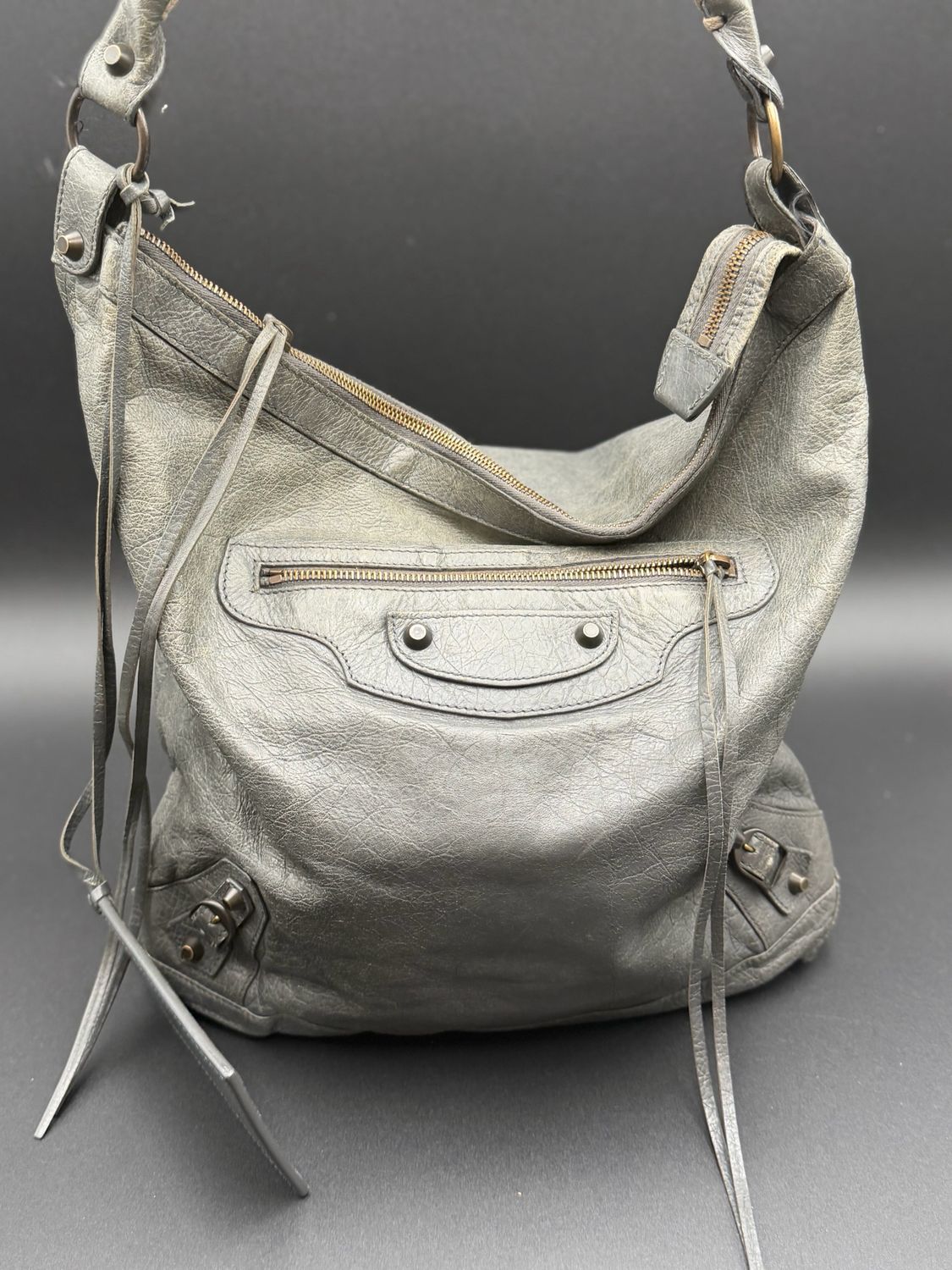 Balenciaga Motocross Hobo Shoulder Grey 
