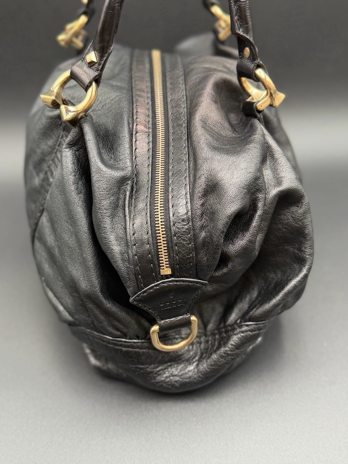 Gucci Boston Bowler Tote Shoulder Handbag Leather Black