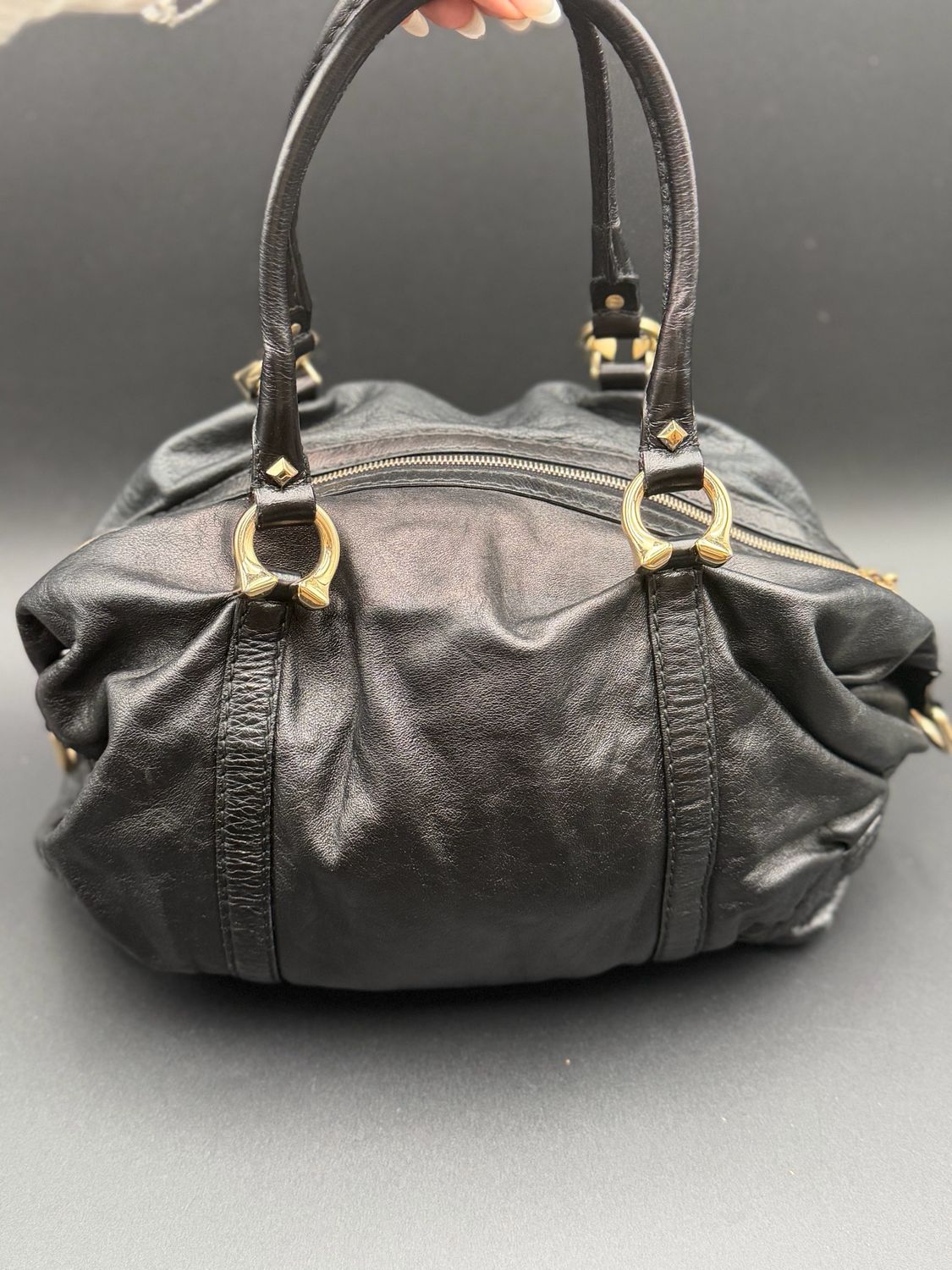 Gucci Boston Bowler Tote Shoulder Handbag Leather Black
