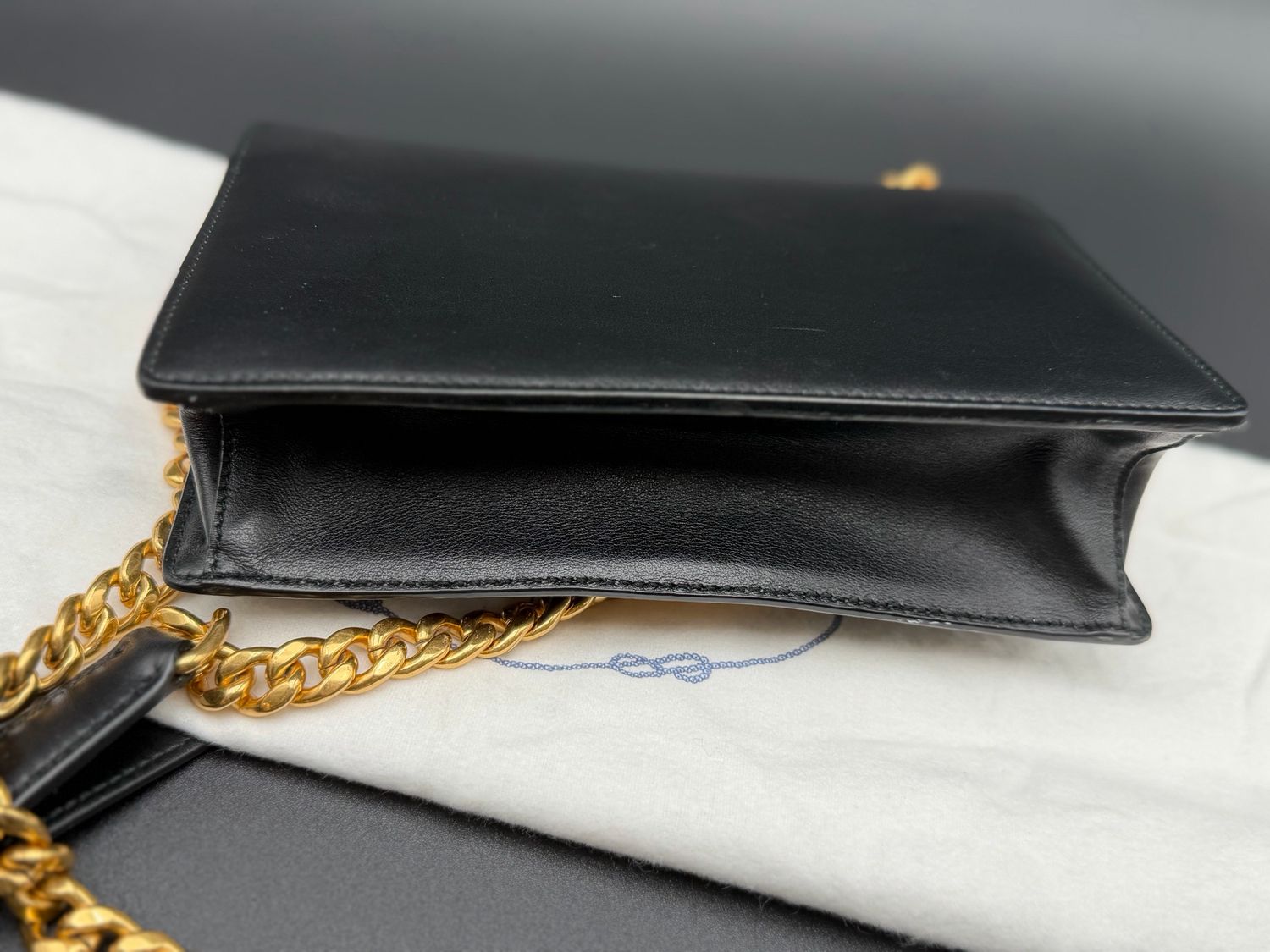 Prada Soft Calf Nero Flap Gold Chain Sling Messenger Crossbody 