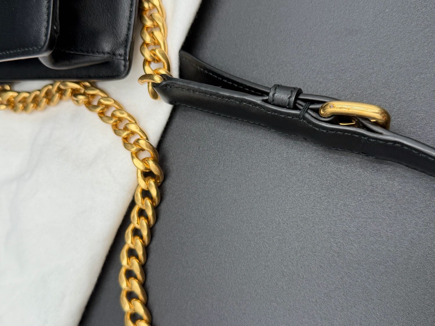 Prada Soft Calf Nero Flap Gold Chain Sling Messenger Crossbody 