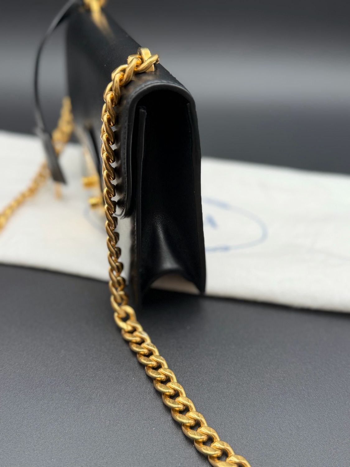 Prada Soft Calf Nero Flap Gold Chain Sling Messenger Crossbody 