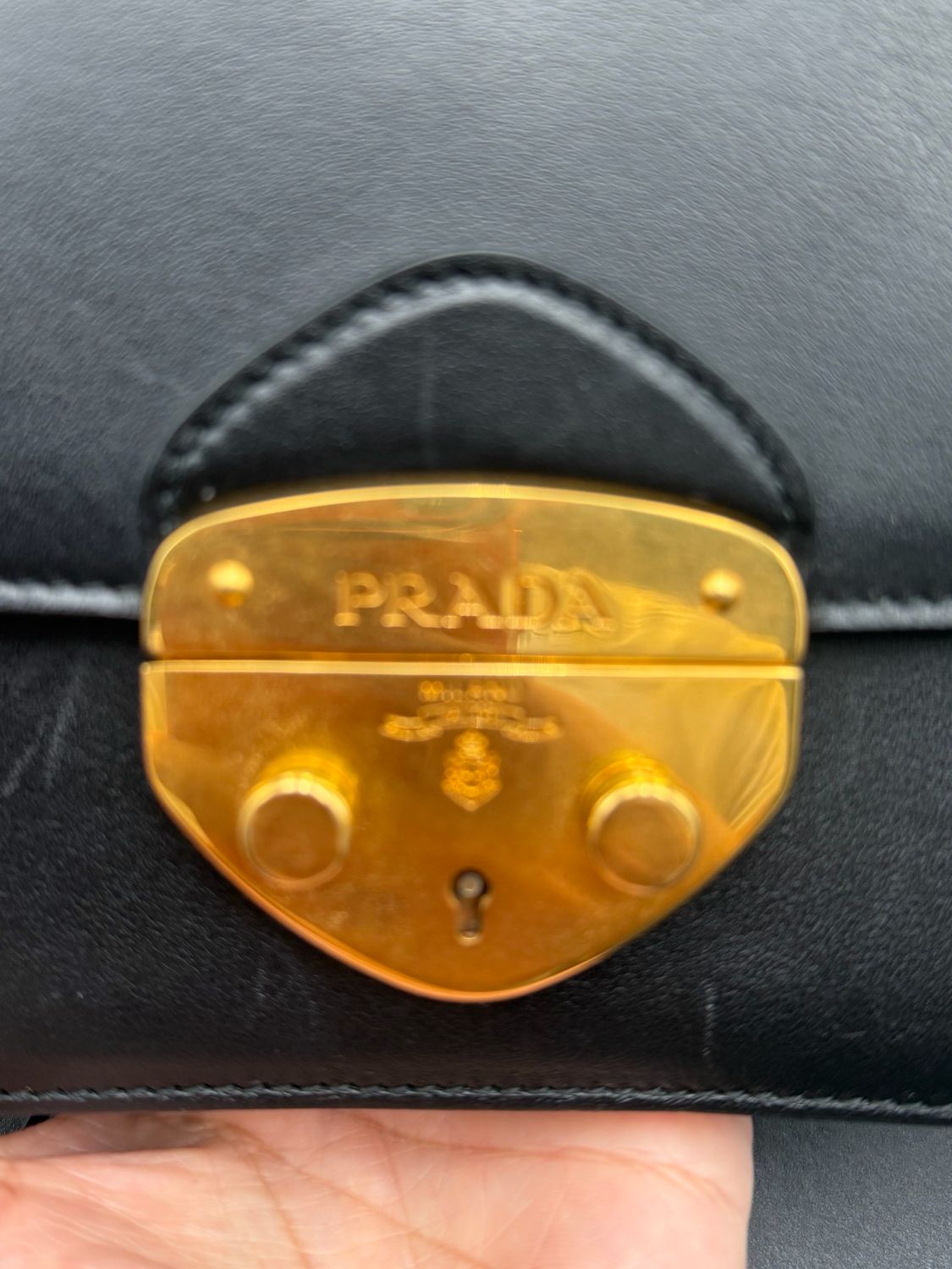Prada Soft Calf Nero Flap Gold Chain Sling Messenger Crossbody 
