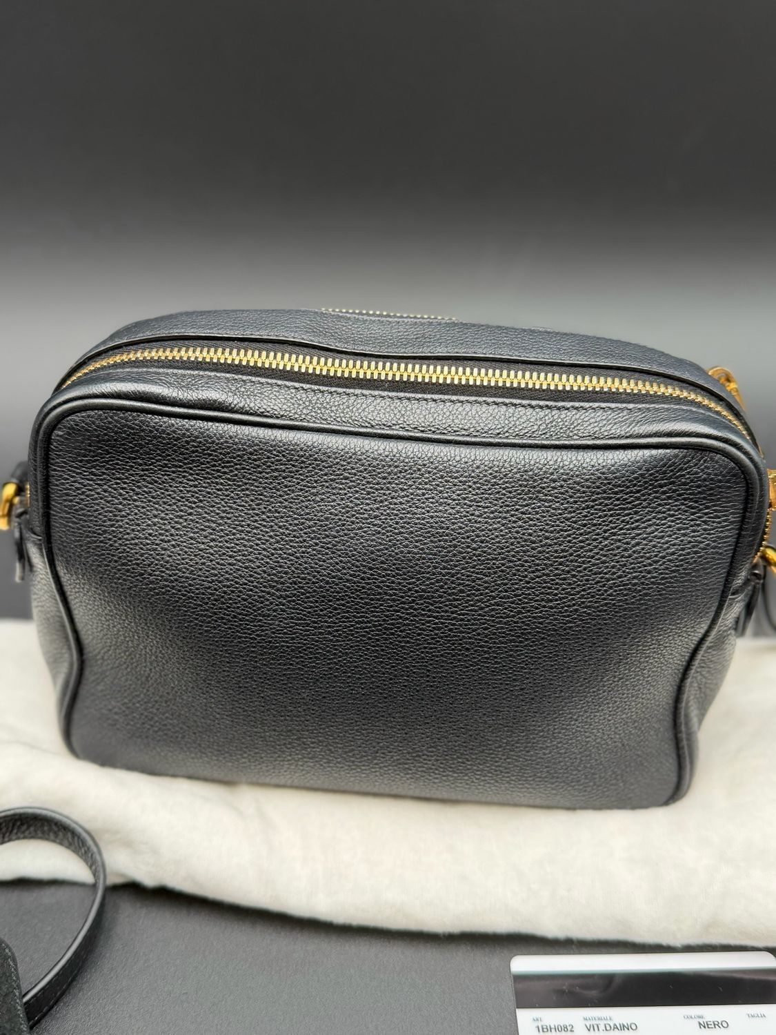 Prada Vitello Daino Camera Bag Black Nero Double Zipper Crossbody Messenger
