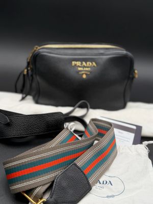 Prada Vitello Daino Camera Bag Black Nero Double Zipper Crossbody Messenger