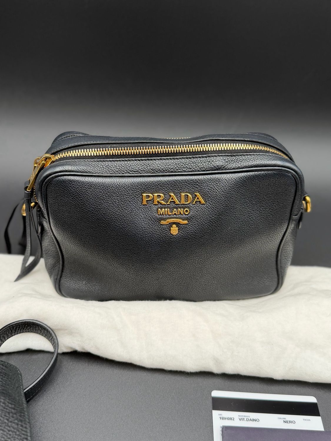 Prada Vitello Daino Camera Bag Black Nero Double Zipper Crossbody Messenger