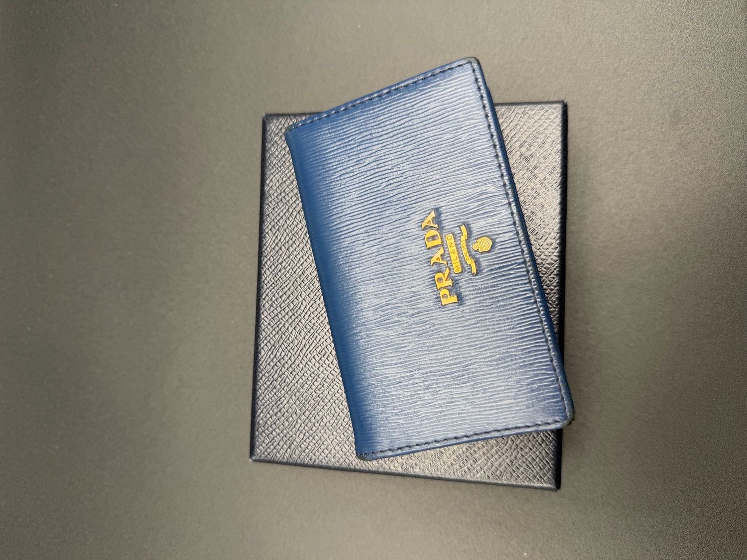 Prada Saffiano Blue Flap Card Holder