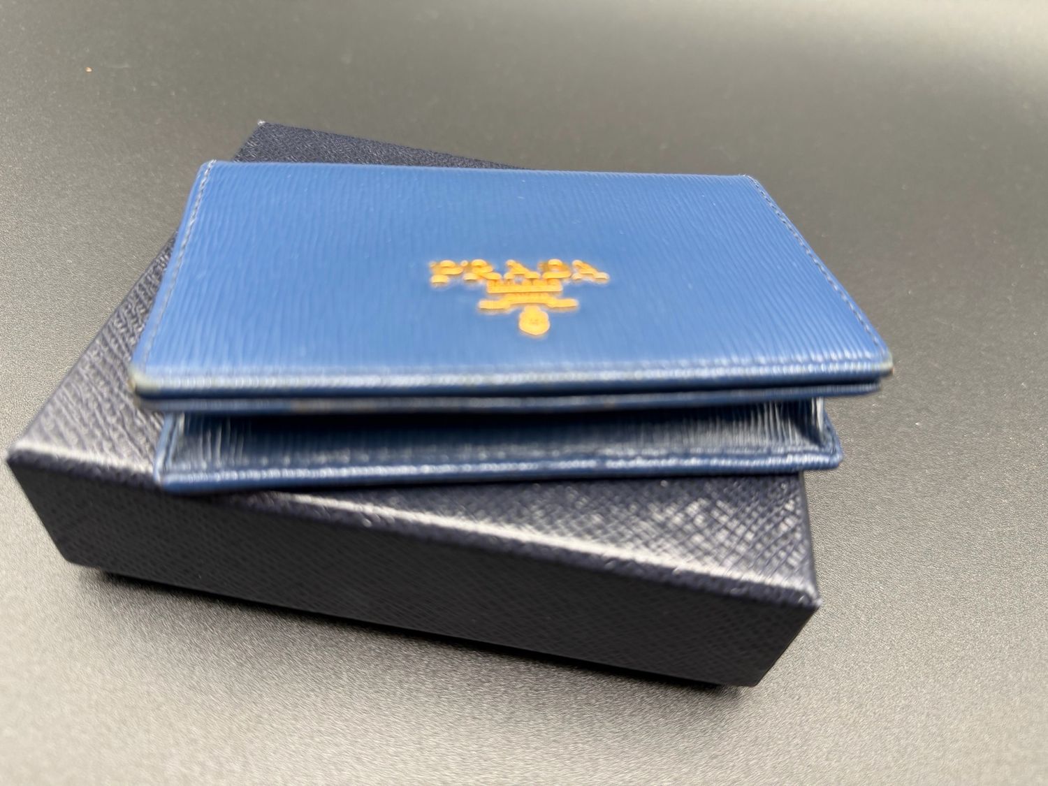Prada Saffiano Blue Flap Card Holder