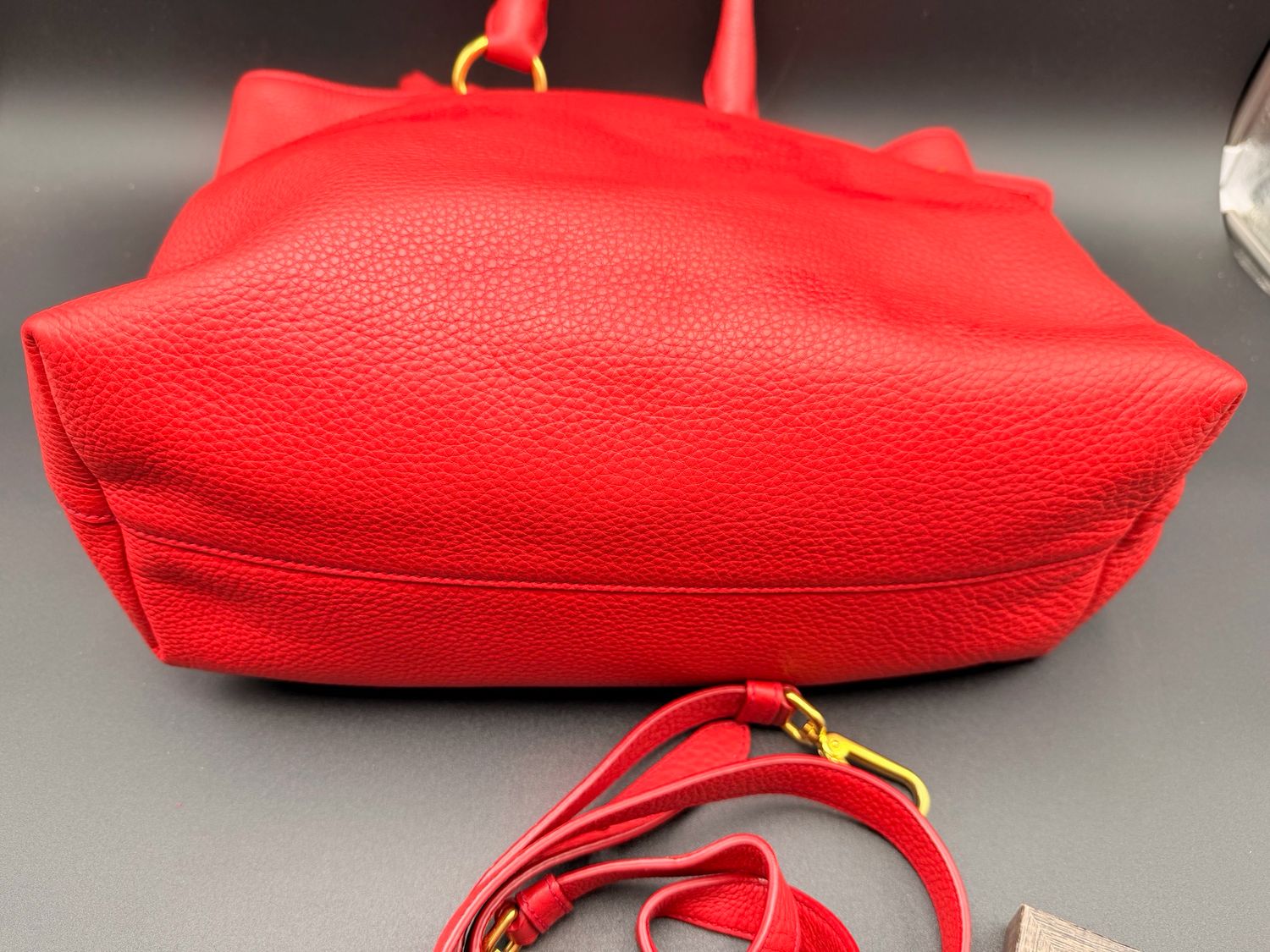 Prada Vitello Daino Vertical Tote Large Sling Messenger Red