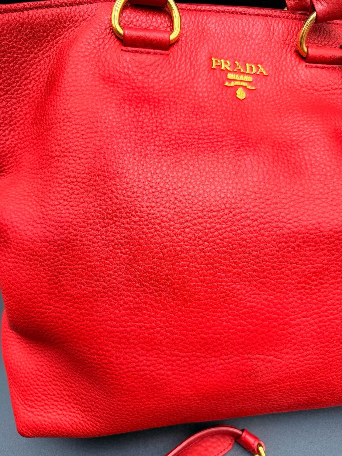 Prada Vitello Daino Vertical Tote Large Sling Messenger Red