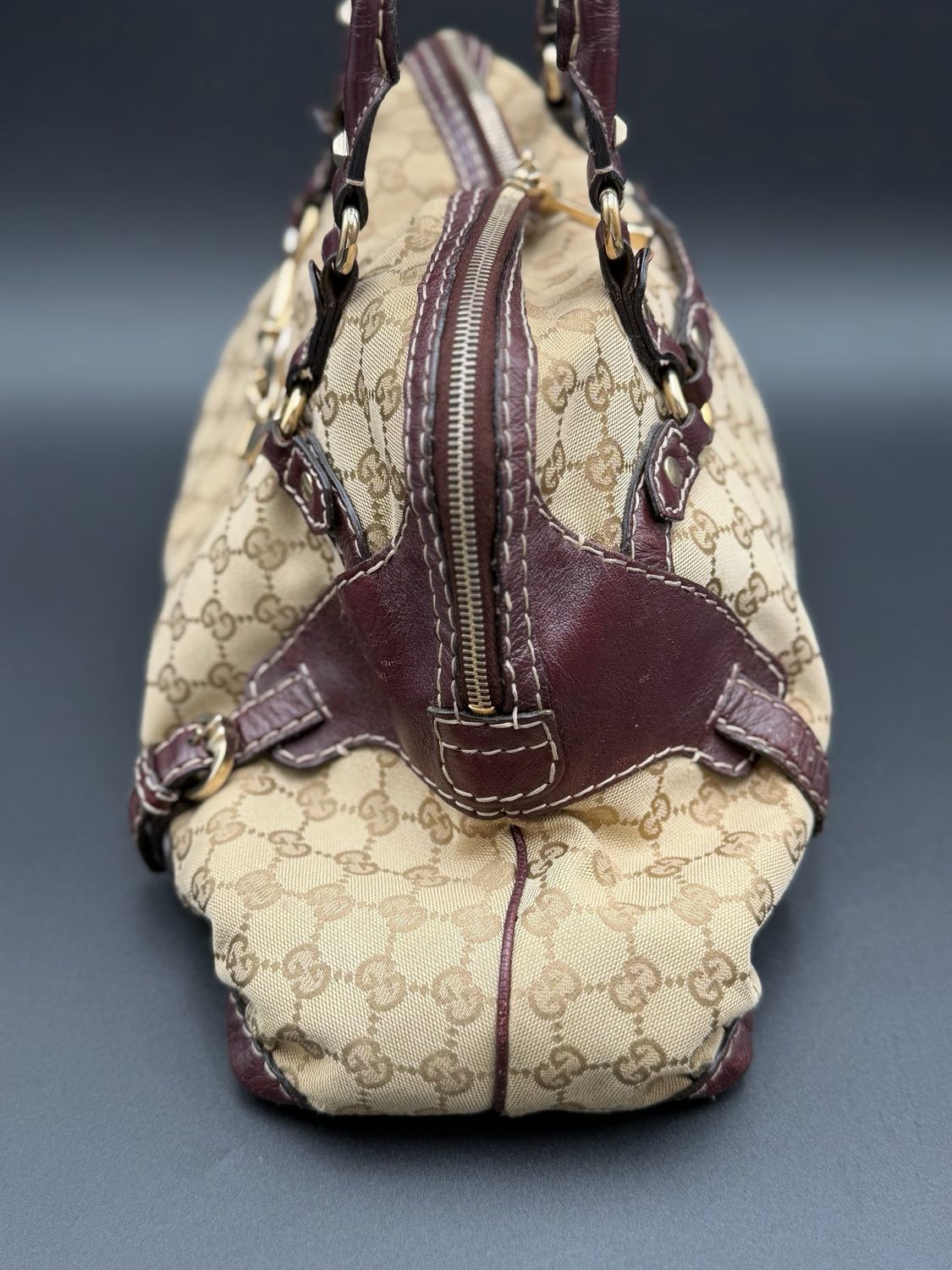 Gucci Monogram Canvas Horsebit Boston Bowler Nail Medium