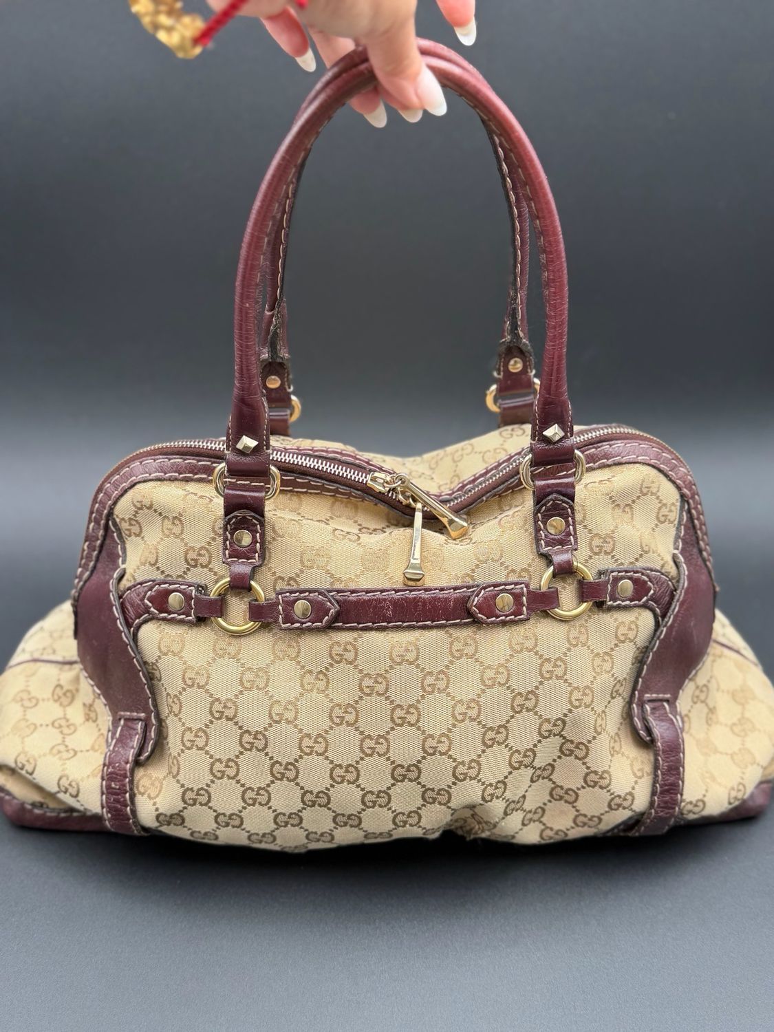 Gucci Monogram Canvas Horsebit Boston Bowler Nail Medium
