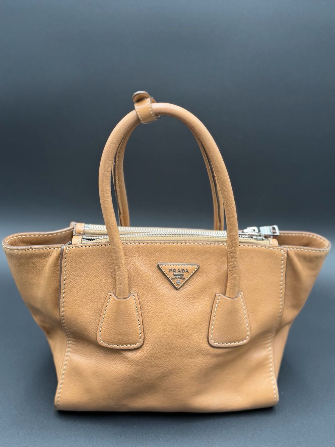 Soft Calf Top Handle Twin Tote Shoulder Bag