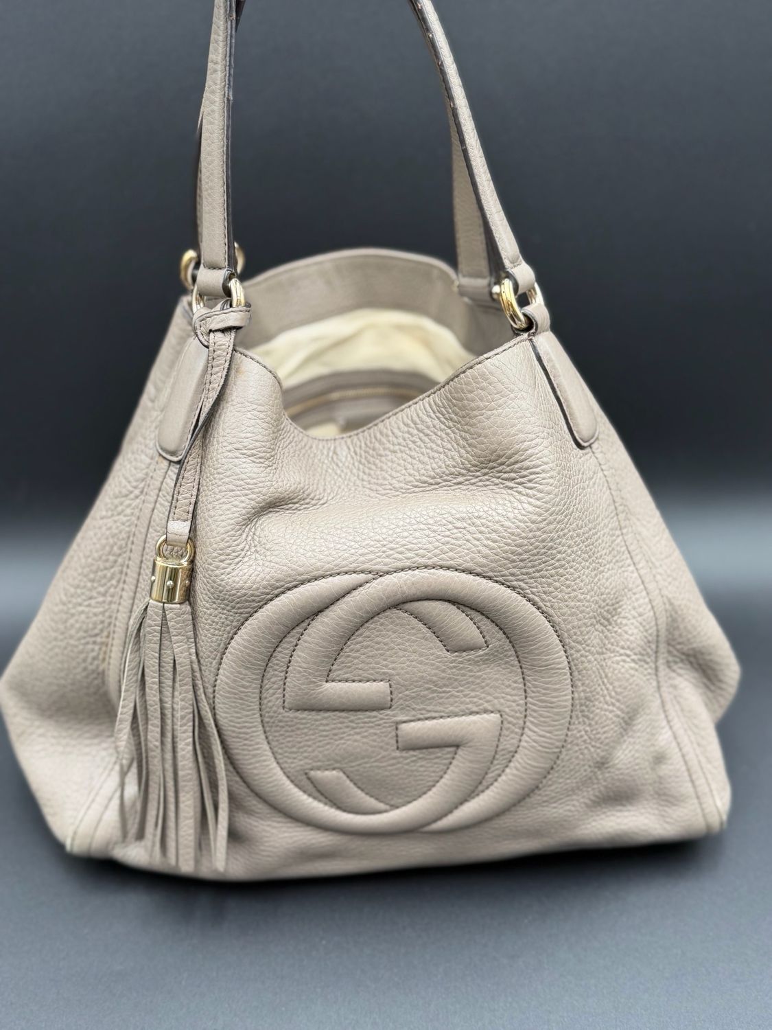 Gucci Soho Pebbled Leather Shoulder Bag Tote Cellarius Small