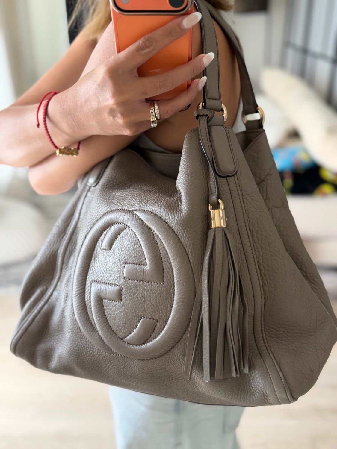 Gucci Soho Pebbled Leather Shoulder Bag Tote Cellarius Small