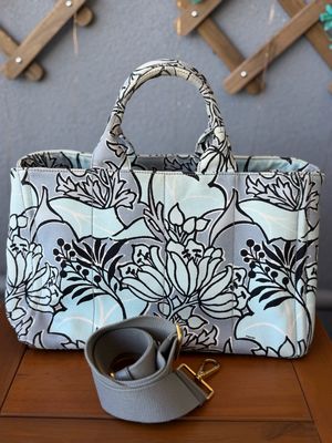 Prada Canapa Canvas Floral Print Large Crossbody Messenger