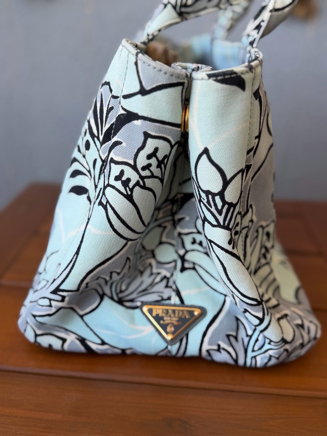 Prada Canapa Canvas Floral Print Large Crossbody Messenger