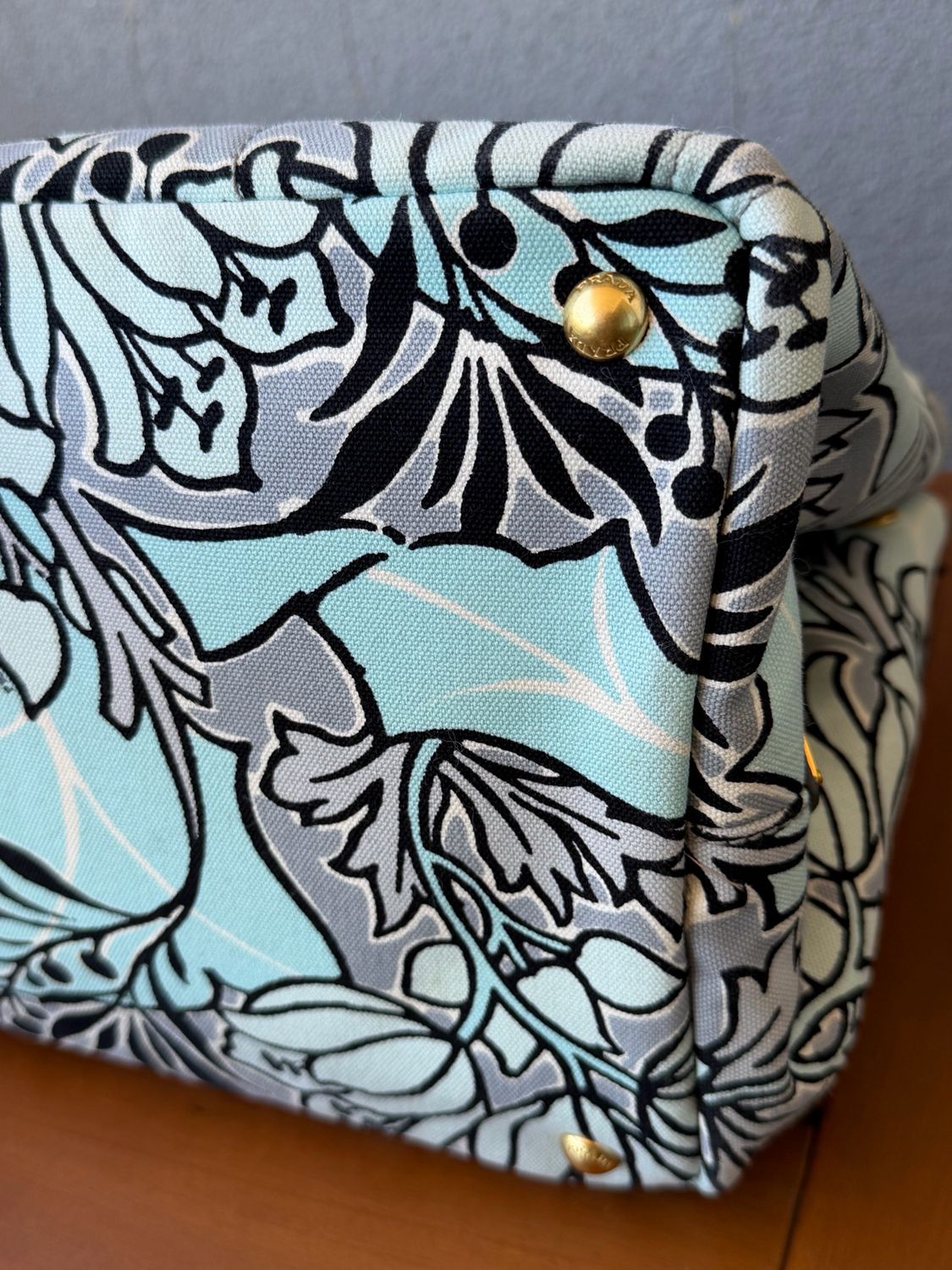 Prada Canapa Canvas Floral Print Large Crossbody Messenger