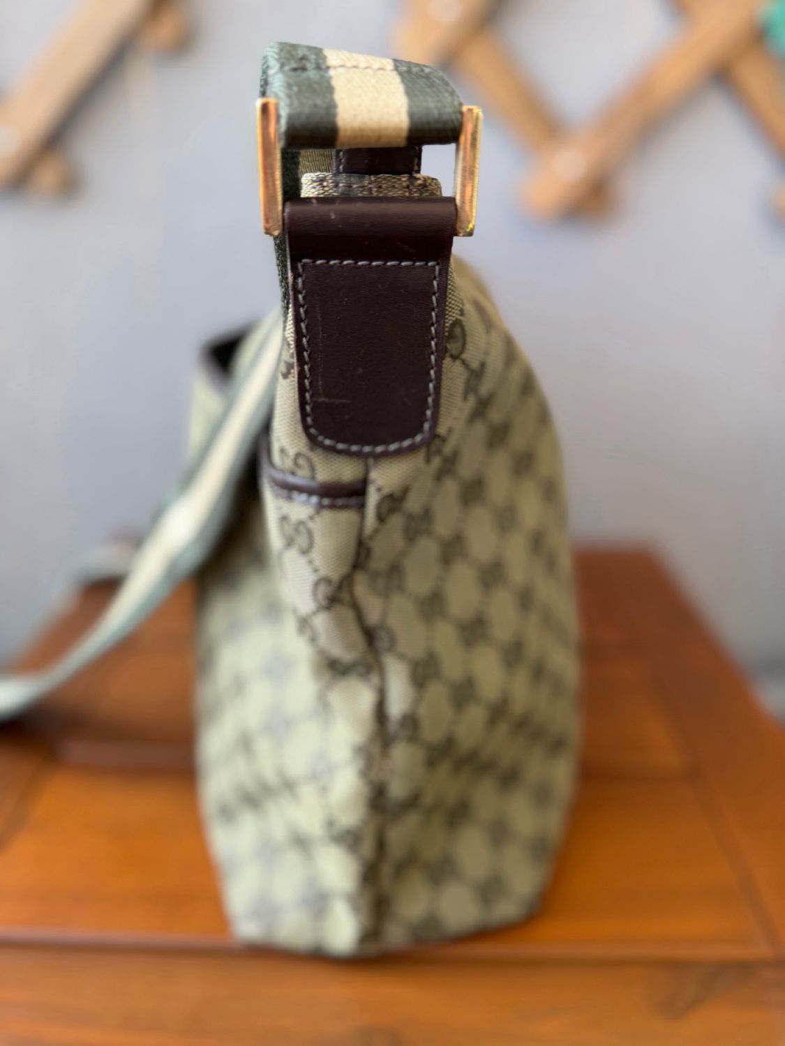 Gucci Monogram Canvas Sling Web Strap Crossbody