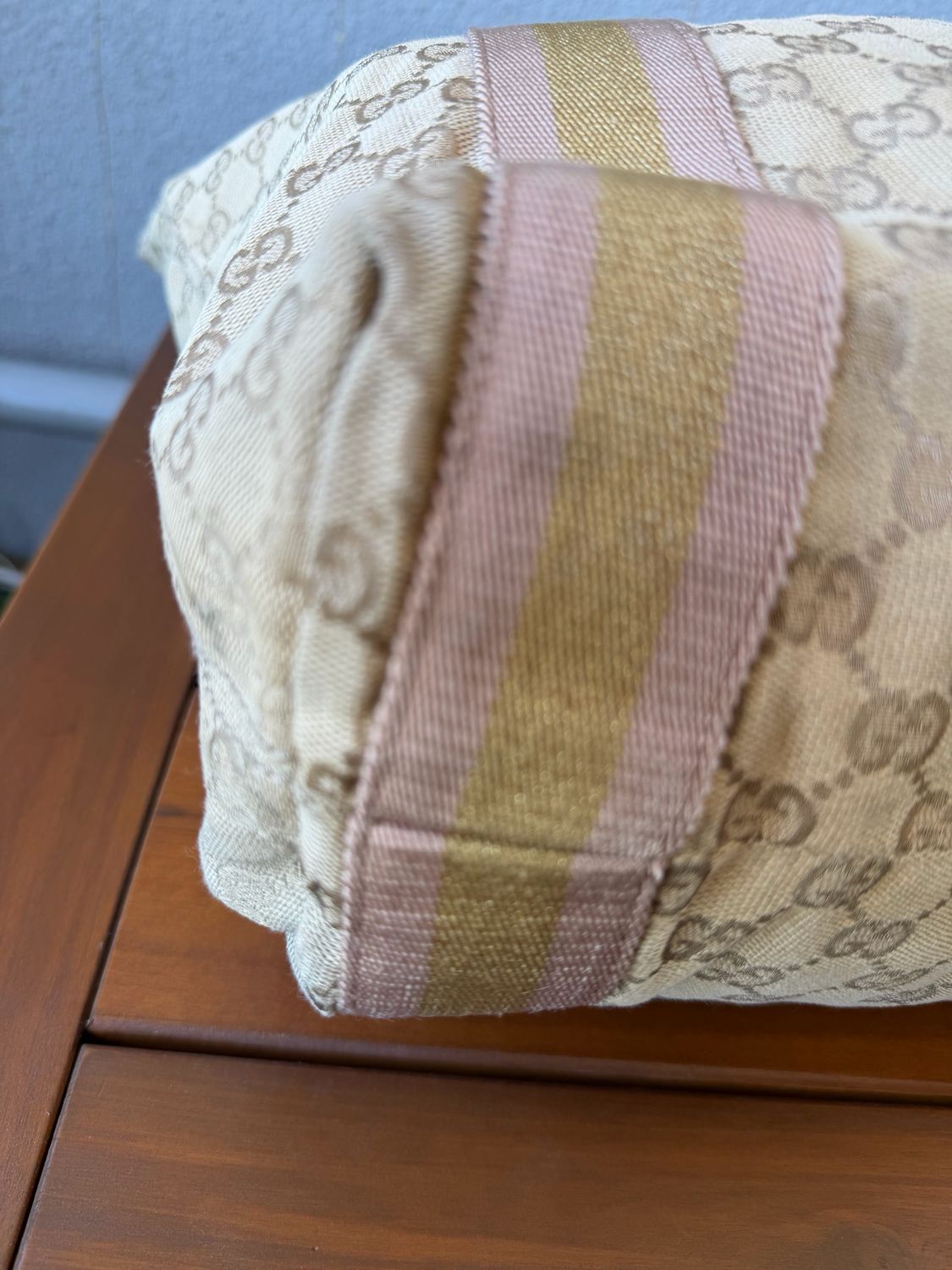 Gucci Monogram Canvas Web Tote Shoulder Bag