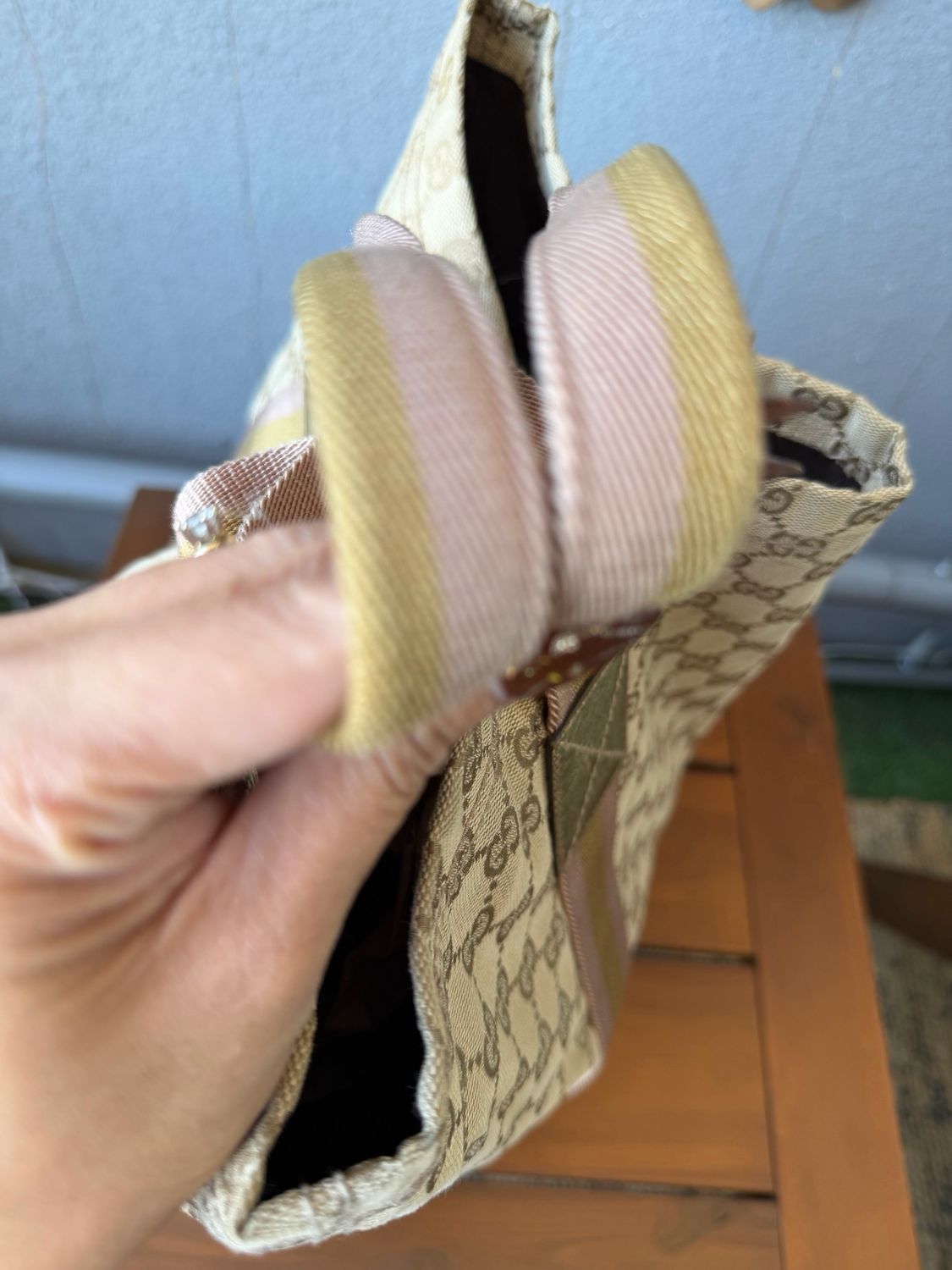 Gucci Monogram Canvas Web Tote Shoulder Bag