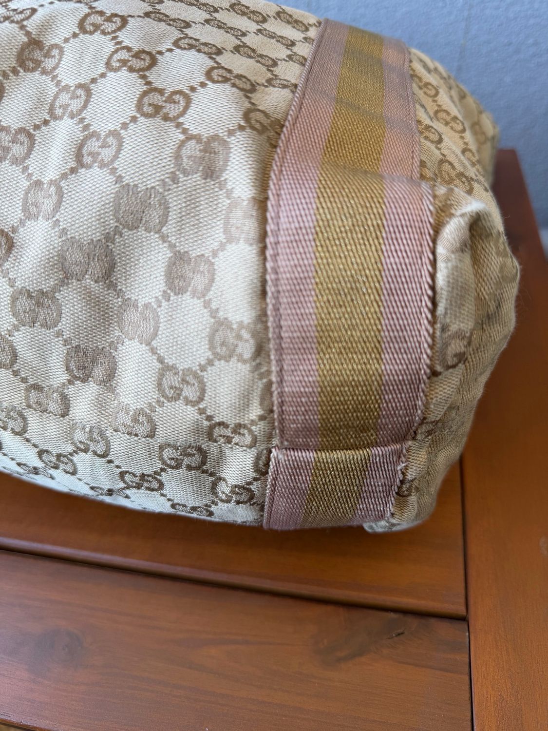 Gucci Monogram Canvas Web Tote Shoulder Bag