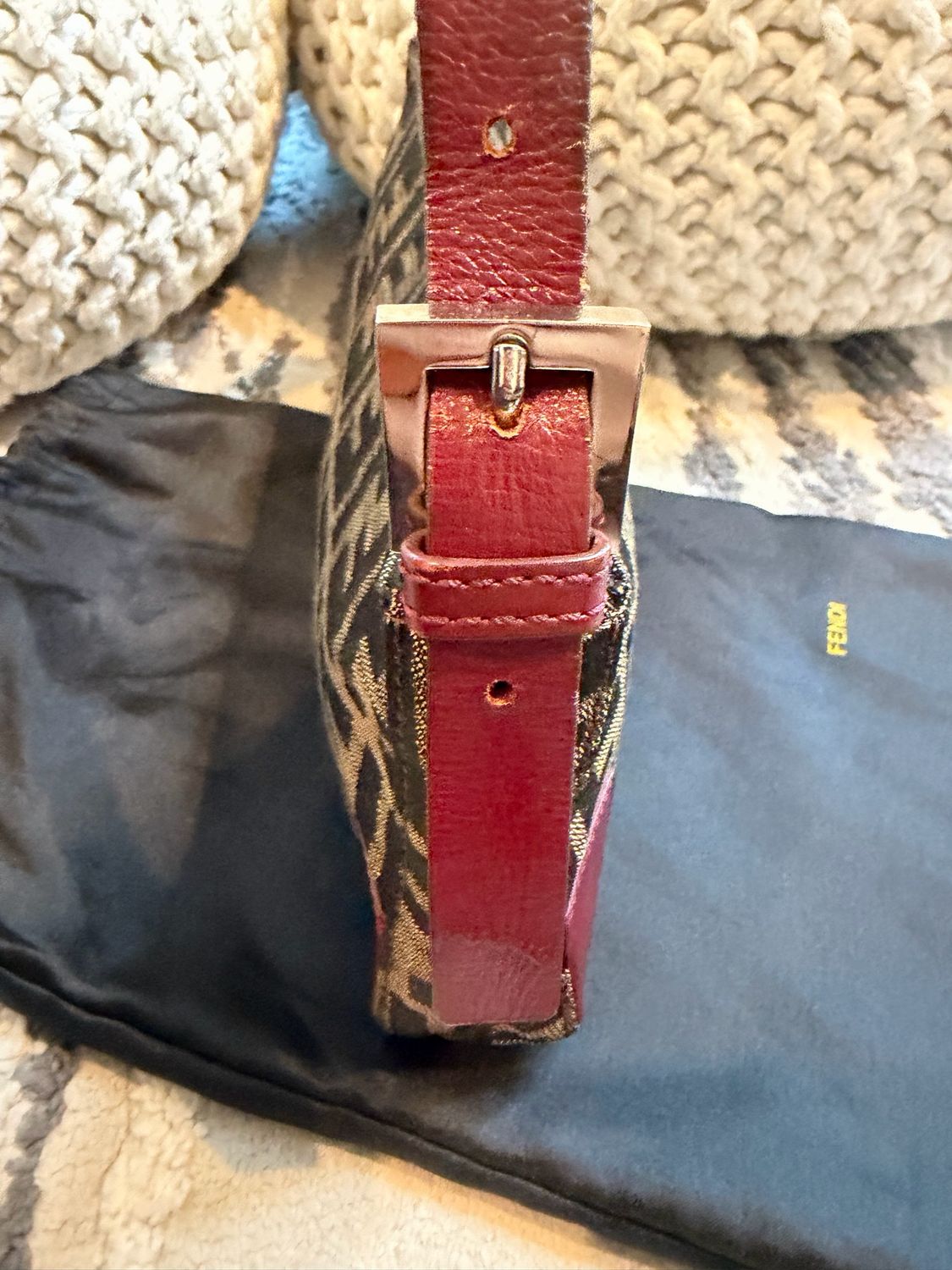 Fendi Zucca Pochette Shoulder Hobo Canvas Leather Trim