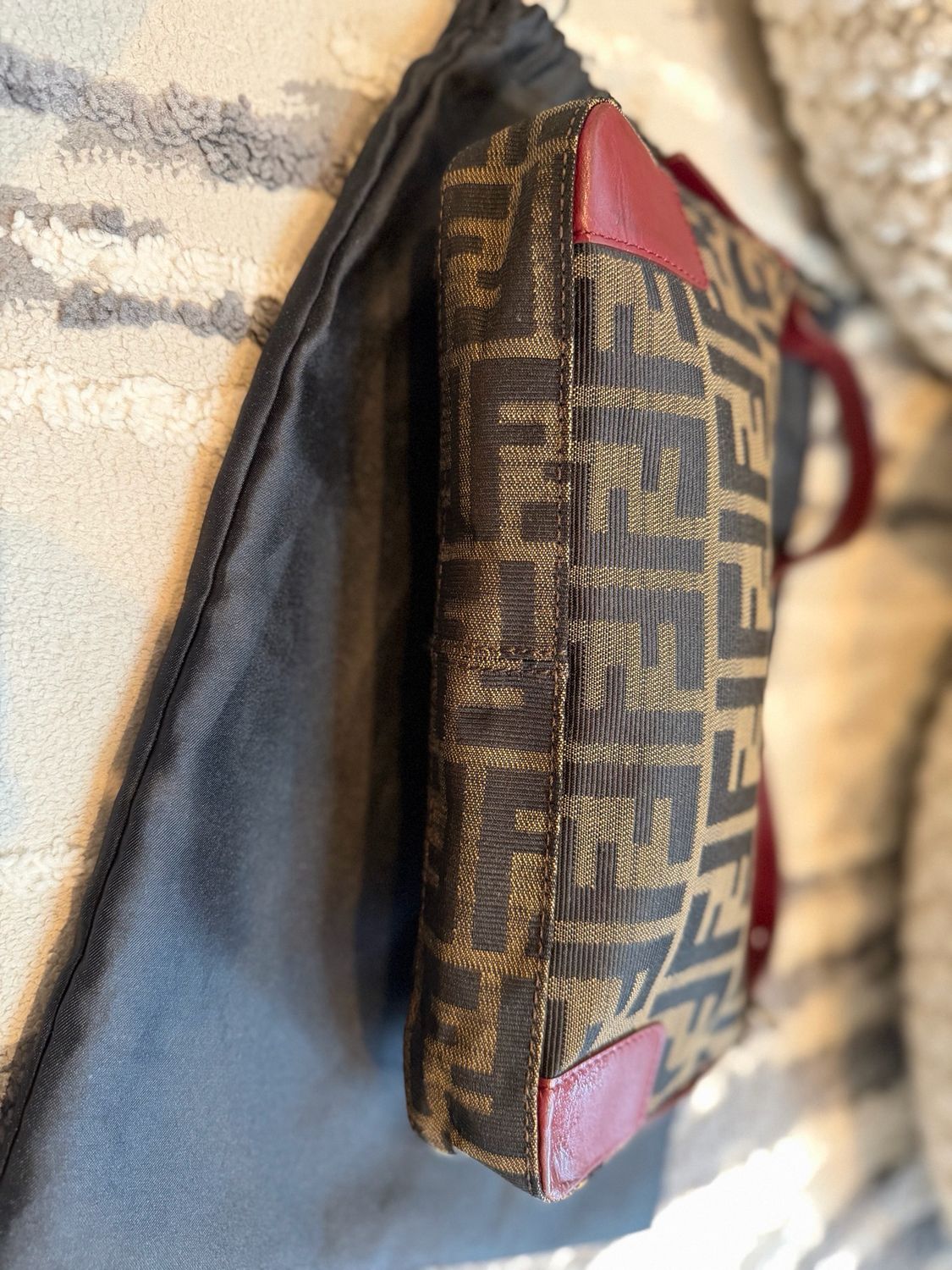 Fendi Zucca Pochette Shoulder Hobo Canvas Leather Trim