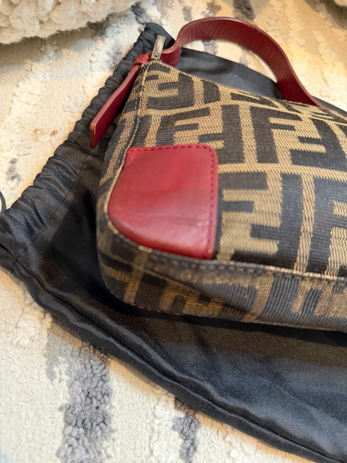 Fendi Zucca Pochette Shoulder Hobo Canvas Leather Trim