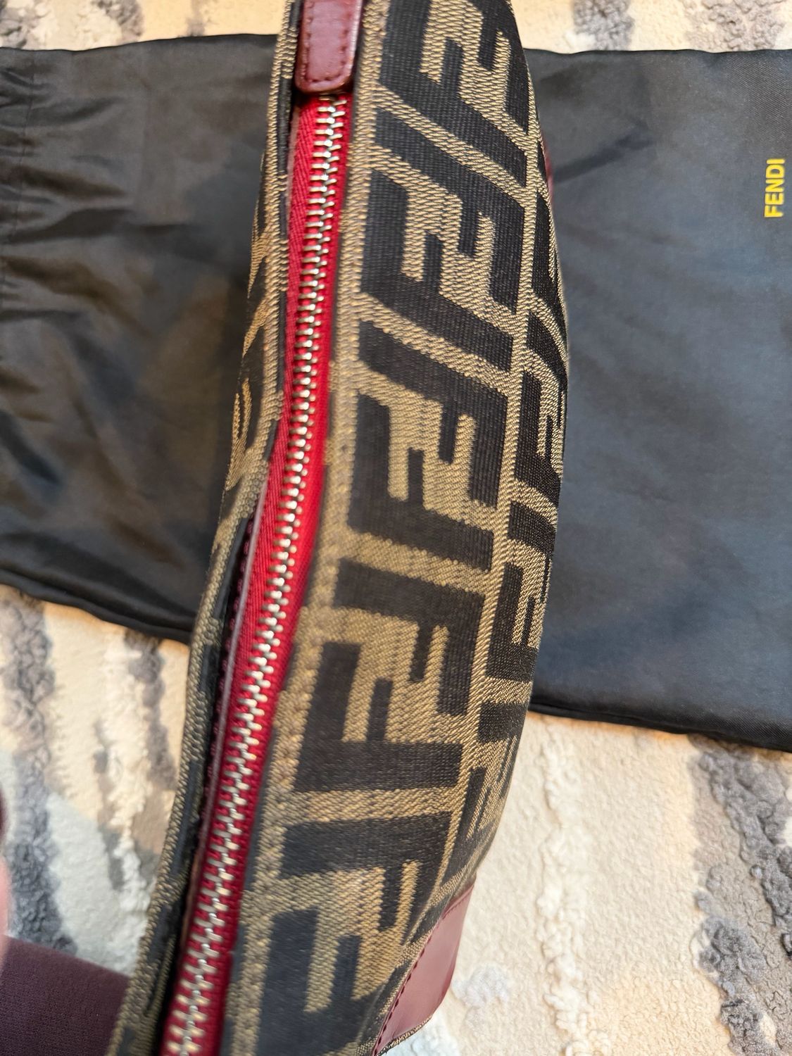 Fendi Zucca Pochette Shoulder Hobo Canvas Leather Trim