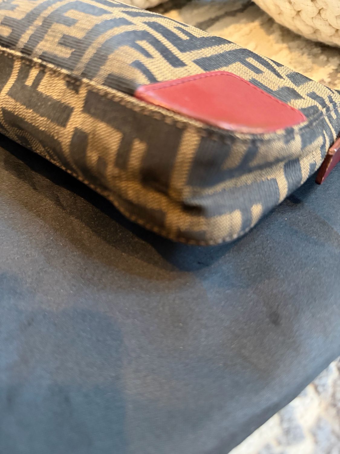 Fendi Zucca Pochette Shoulder Hobo Canvas Leather Trim