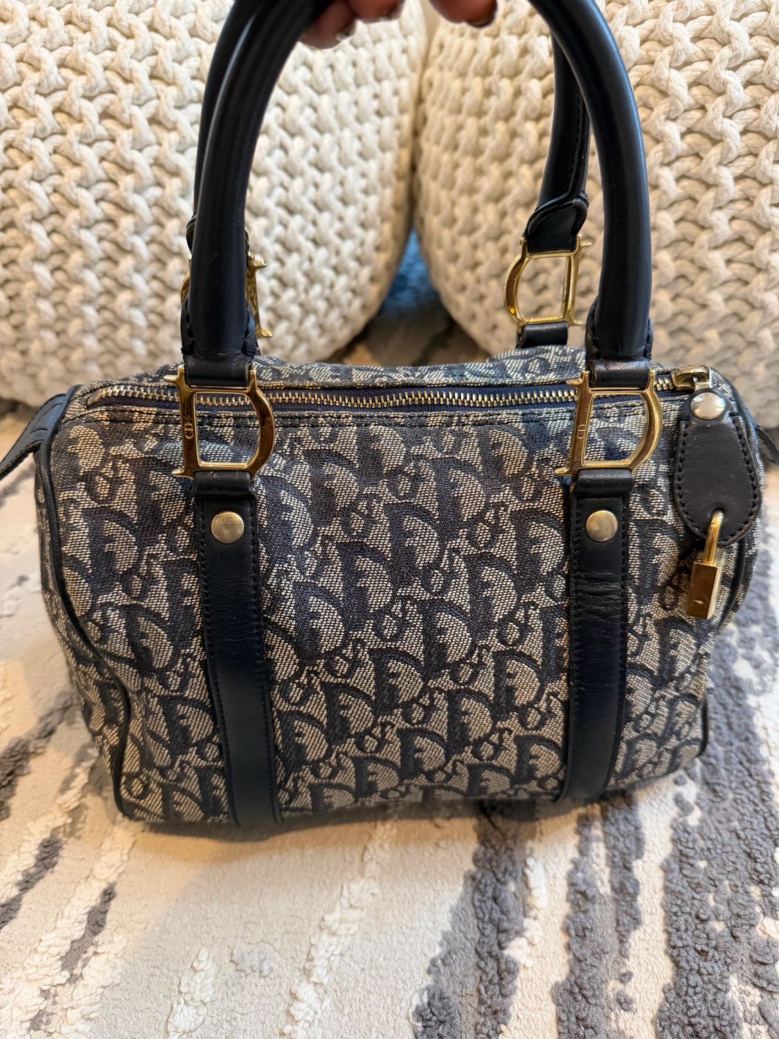 Christian Dior Trotter Mini Bowler Boston Satchel Navy