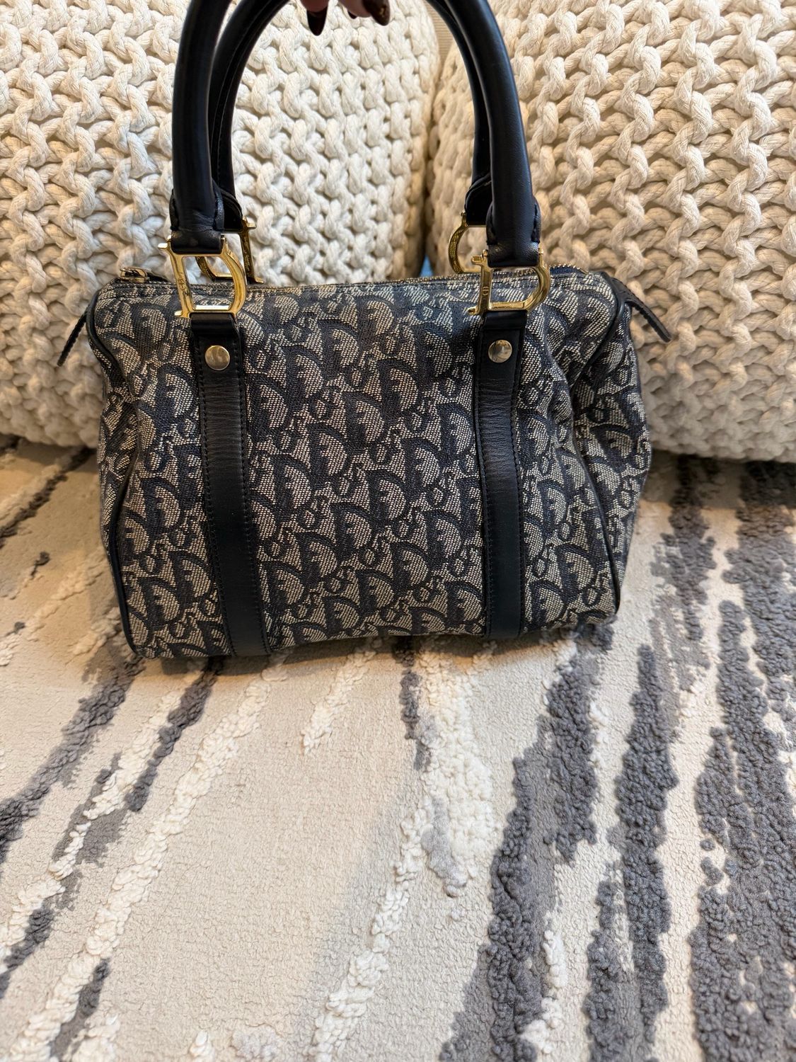 Christian Dior Trotter Mini Bowler Boston Satchel Navy