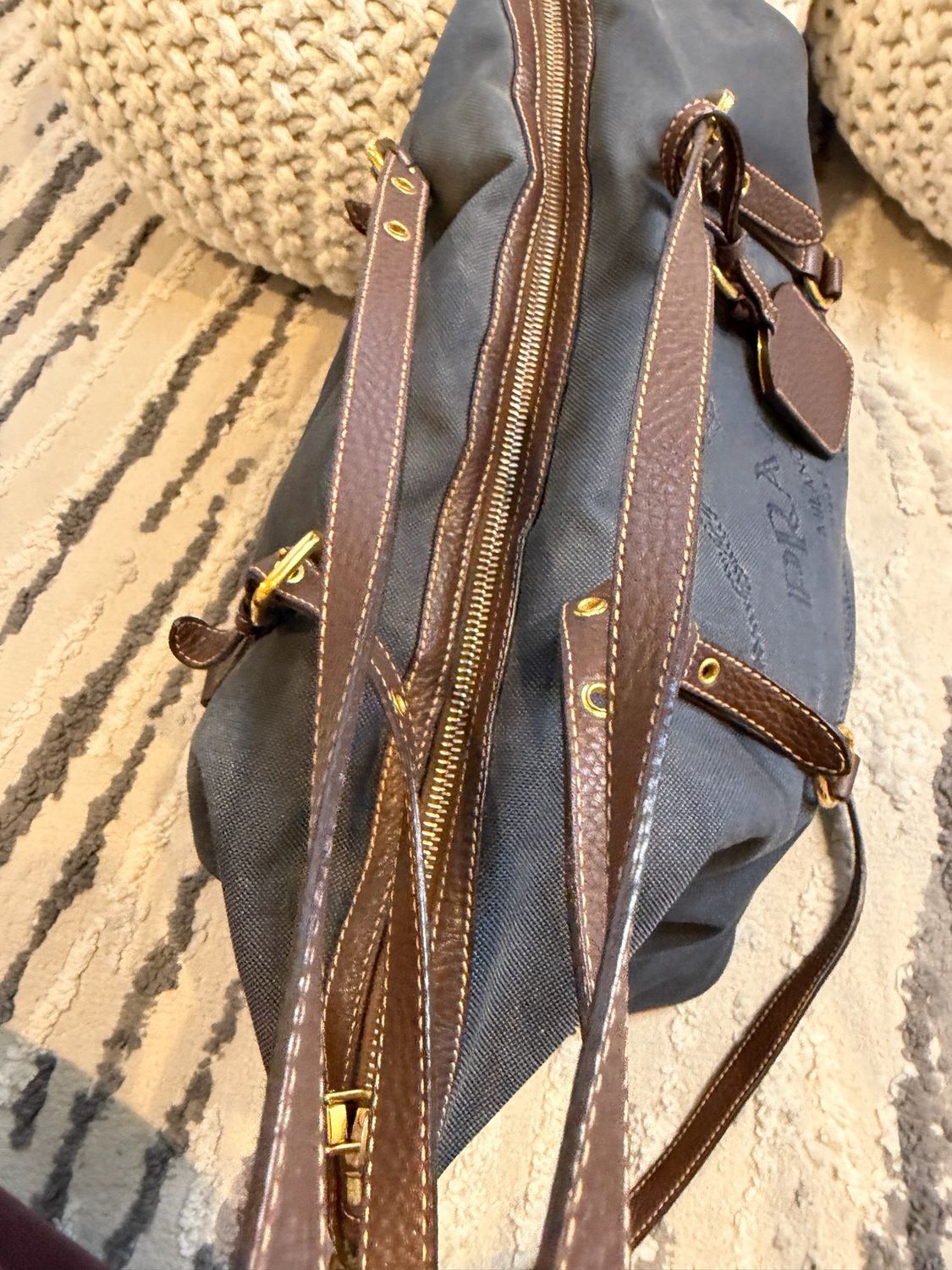 Prada Jacquard Denim Shopper Zipper Tote Messenger Crossbody