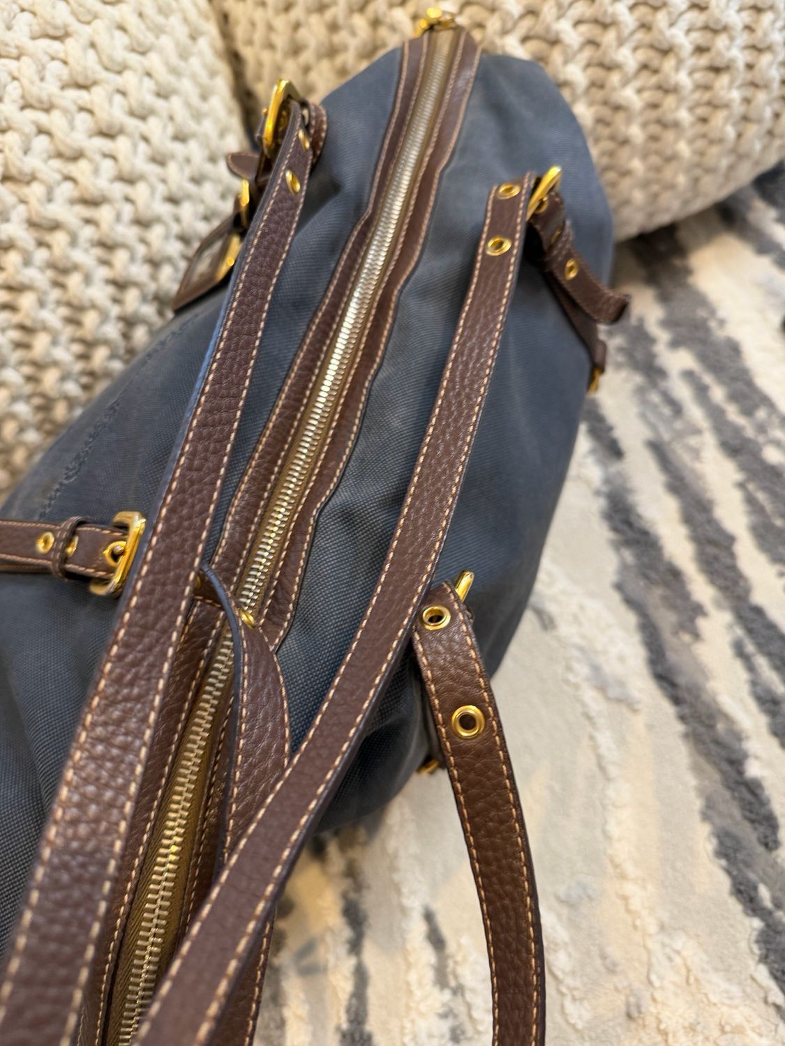 Prada Jacquard Denim Shopper Zipper Tote Messenger Crossbody