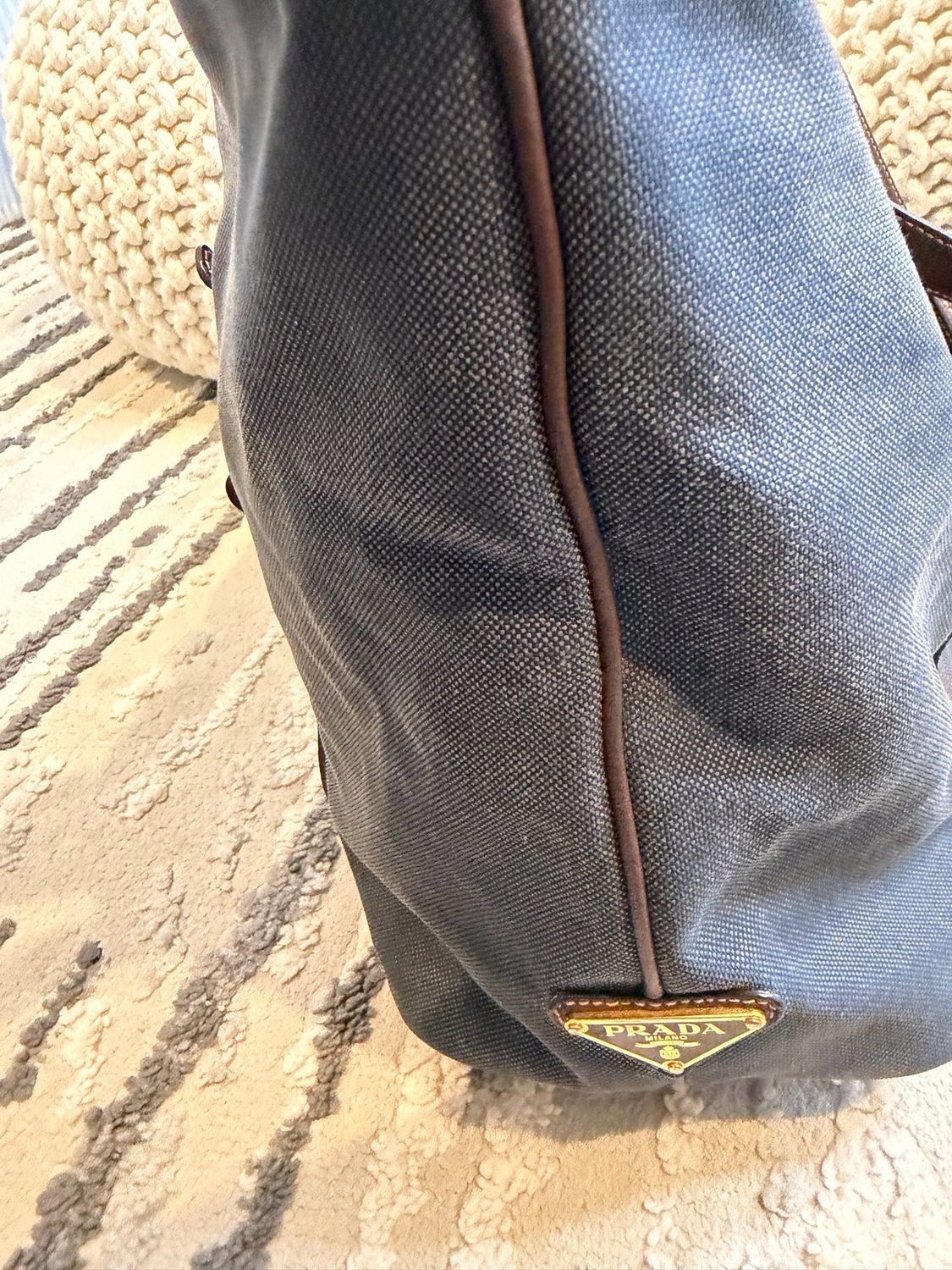 Prada Jacquard Denim Shopper Zipper Tote Messenger Crossbody