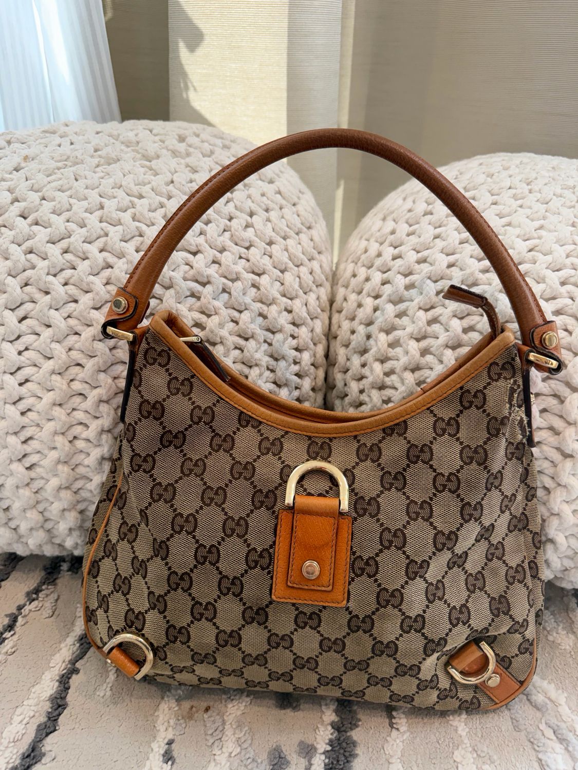 Gucci Monogram Canvas Abbey Hobo Shoulder