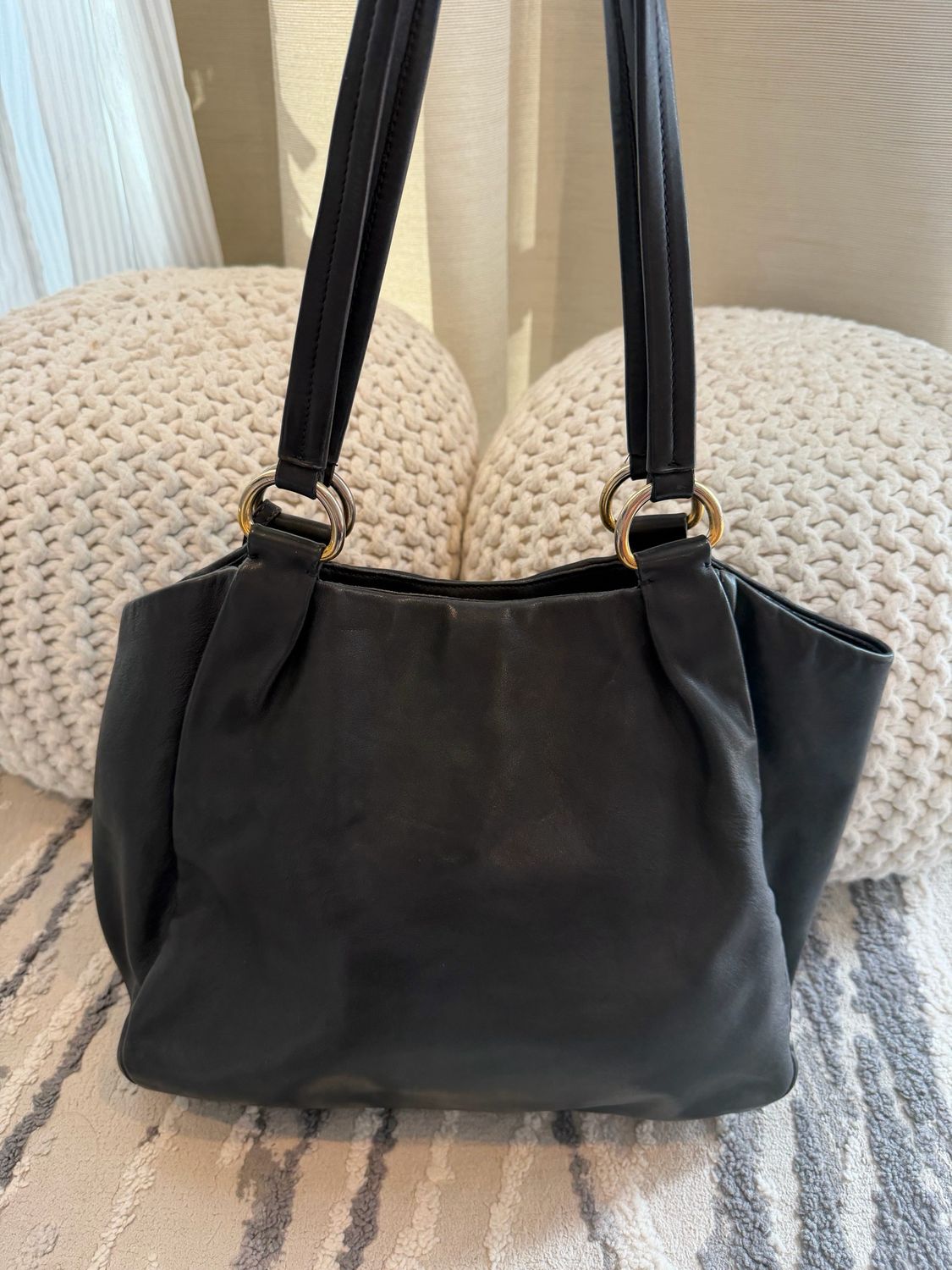 Prada Black Long Strap Tote Soft Calfskin