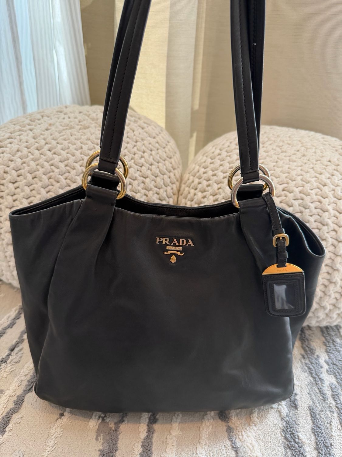 Prada Black Long Strap Tote Soft Calfskin